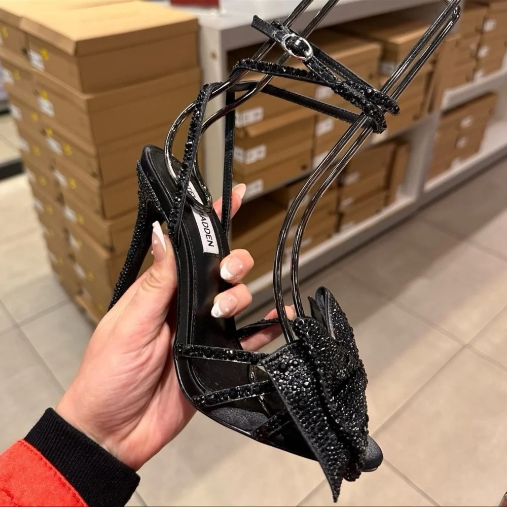 Steve‎ Madden Blossom Black Bedazzled Rhinestone Strappy Heels